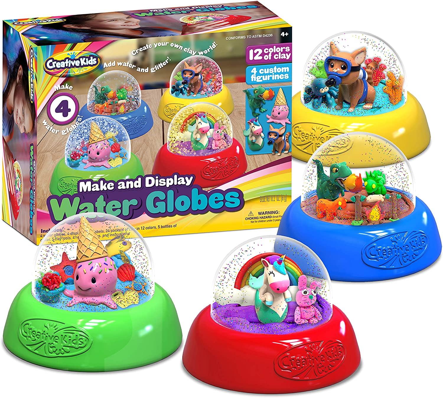 Creative Kids Make Your Own Water Globe Craft Kit for Kids – Make 4 DIY Snow Globes for Children -Under Sea Inspired Collectible Dog Dinosaur Unicorn Ice Cream Figurines Birthday Gift for Kids Ages 4+