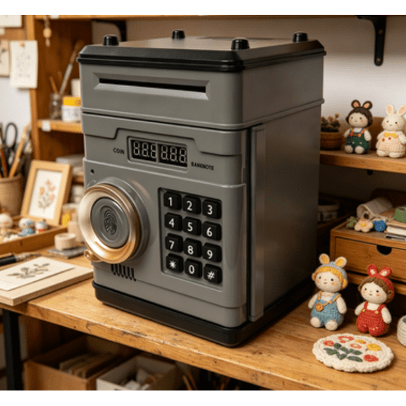 Creative Kids Piggy Bank Automatic Mini Safe Cash Dual Languages Voice Saving Money Box Password Counter Box Code Key Lock Coin Bank ATM Rolling Money with Light SafeToy Gifts