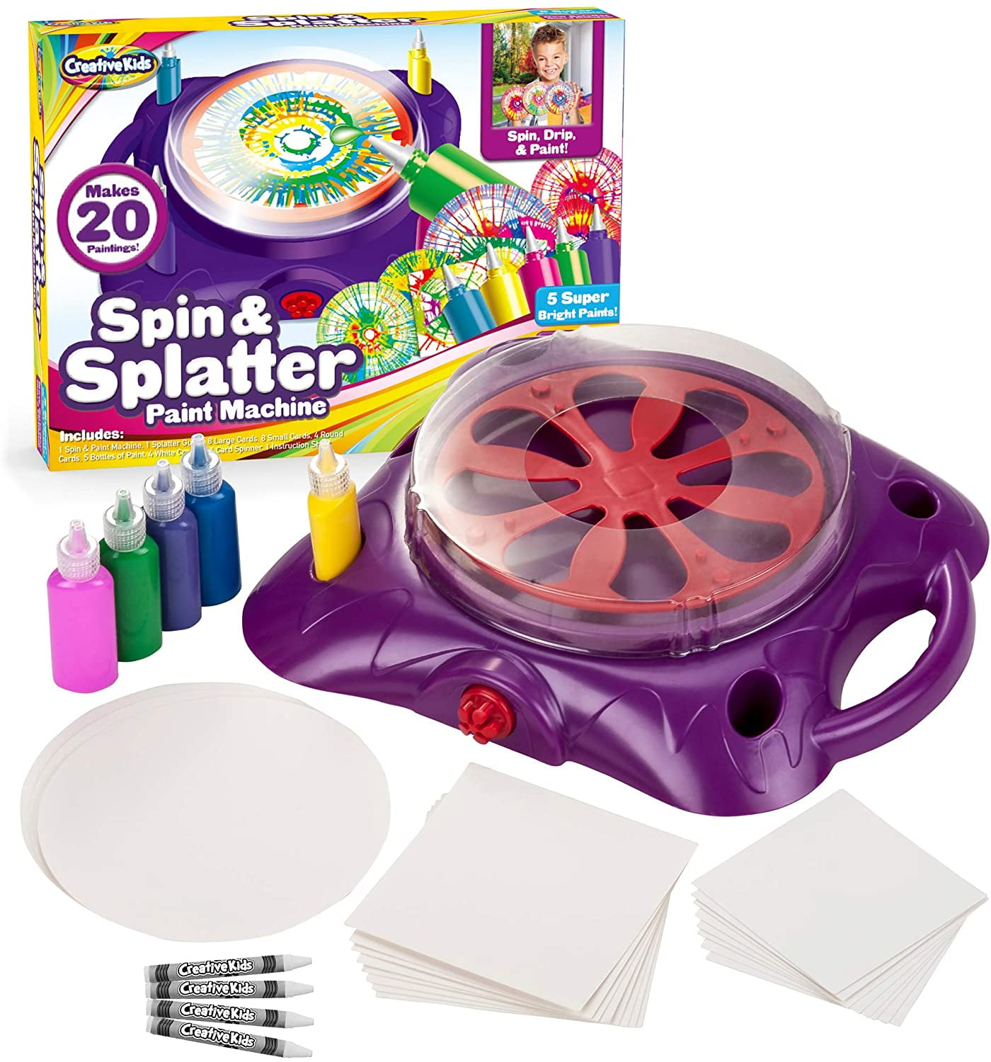 Spin Art Machine Variable Speed, Battery Operated Spinner - Paint Spinner  with Splatter Guard, Washable Paint, Spin Art Kit, Art Design Card, Stem