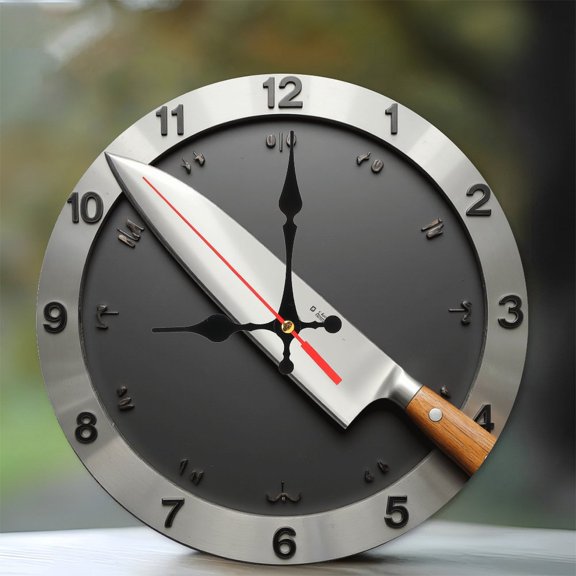 Creative Kitchen Clock Chef Cutlery Wall Decor 10-Inch Silent Wooden Wall Clock, Battery Operated (AA Batteries Not Included), Artistic Home Decor