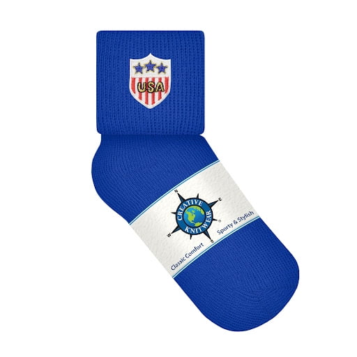 Creative Knitwear Children’s Crew Socks with Embroidered USA Shield, Single Pair, Sizes 3-11, Unisex Cotton Blend Socks for Boys & Girls