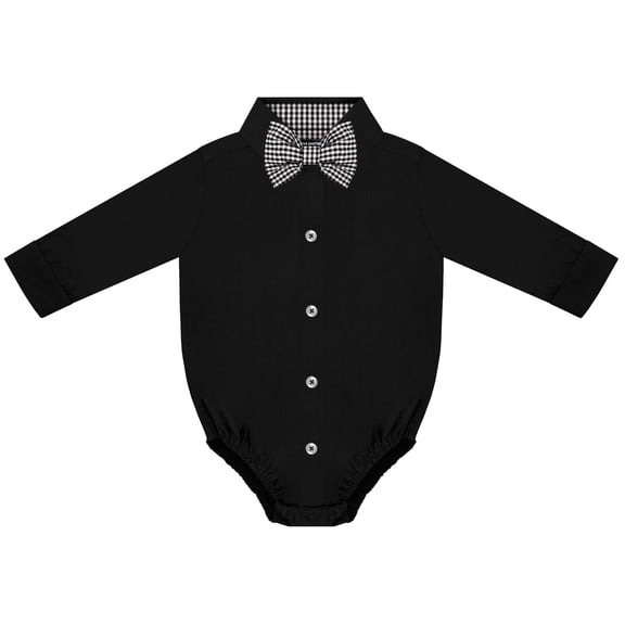 Creative Knitwear Infant Long Sleeve Button Down Dress Shirt- Black, Sizes: 0/3m - 6/9m