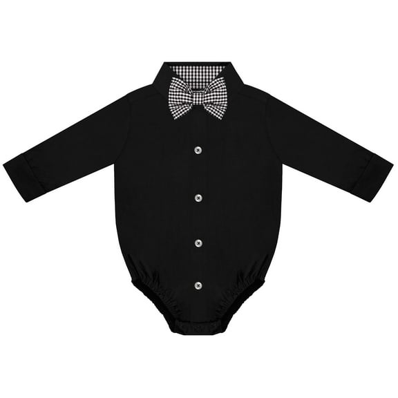 Creative Knitwear Infant Long Sleeve Button Down Dress Shirt- Black, Sizes: 0/3m - 6/9m