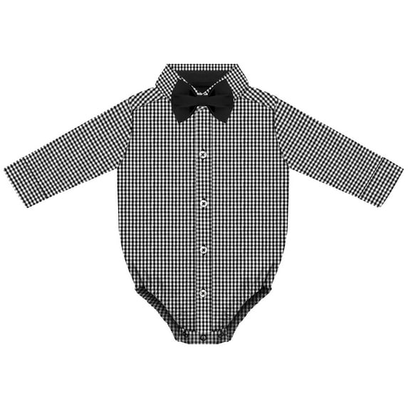 Creative Knitwear Infant Long Sleeve Button Down Dress Shirt- Gingham, Black, Sizes: 0/3m - 6/9m