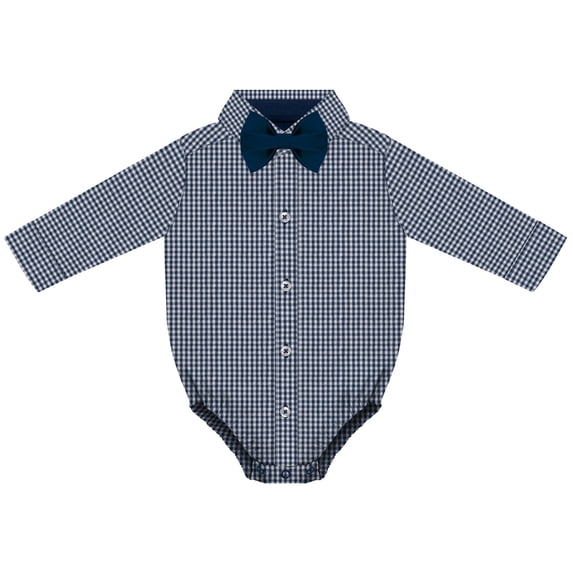 Creative Knitwear Infant Long Sleeve Button Down Dress Shirt- Gingham, Navy, Sizes: 0/3m - 6/9m