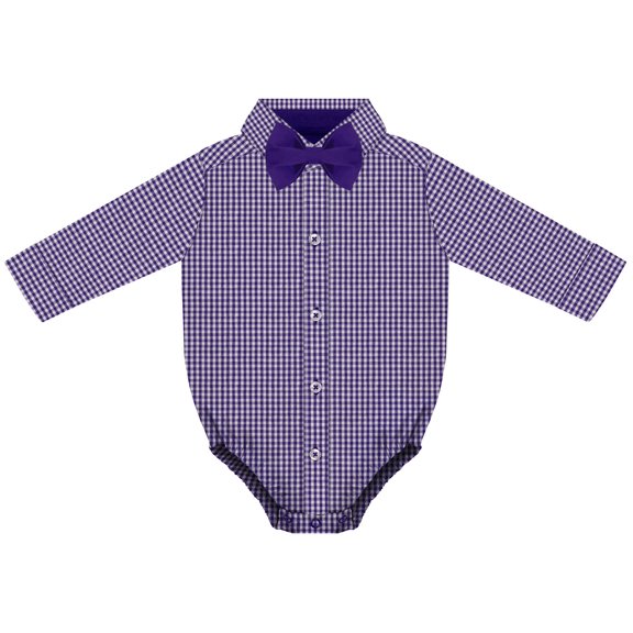 Creative Knitwear Infant Long Sleeve Button Down Dress Shirt- Gingham, Purple, Sizes: 0/3m - 6/9m