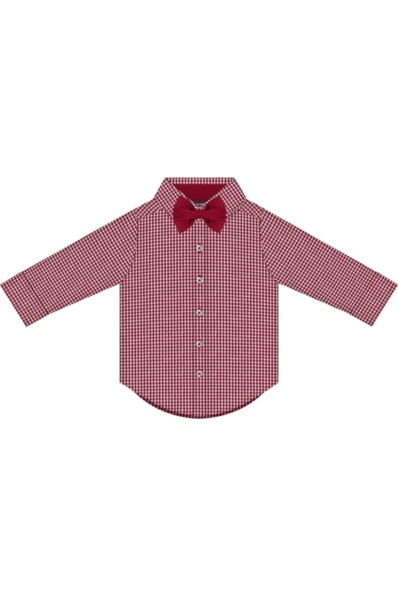 Infant and Toddler Long Sleeve Button Down Dress Shirt- Crimson, Gingham- Sizes 12M - 4T