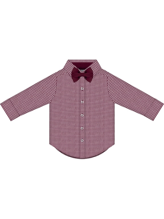 Infant and Toddler Long Sleeve Button Down Dress Shirt- Maroon, Gingham- Sizes 12M - 4T