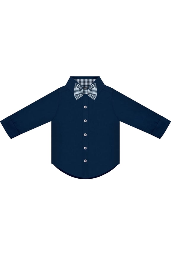 Infant and Toddler Long Sleeve Button Down Dress Shirt- Navy- Sizes 12M - 4T