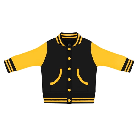 Creative Knitwear Long Sleeve Varsity Jacket for Infant and Toddler Boy's and Girl's, Black and Gold, 2T