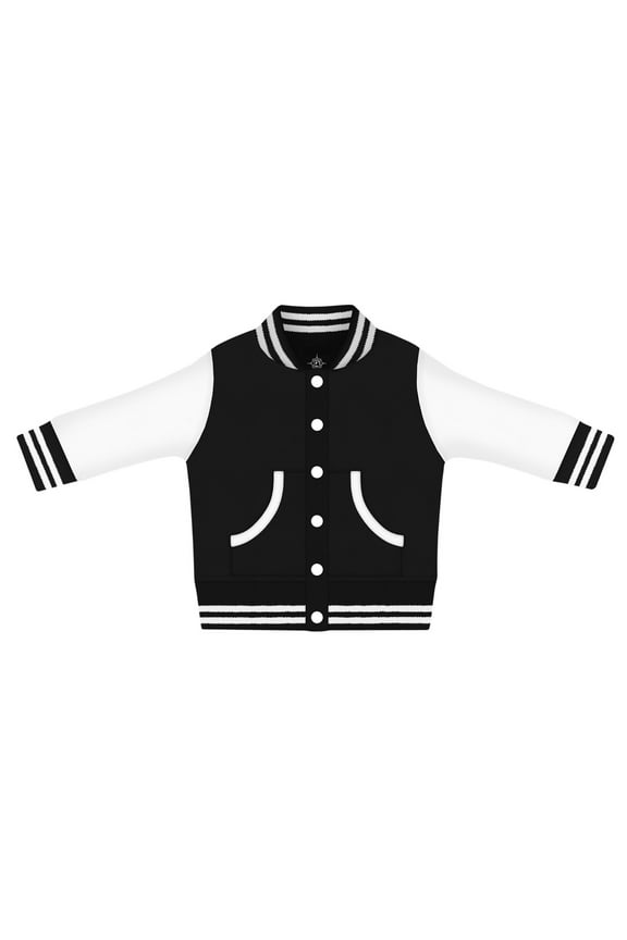 Long Sleeve Varsity Jacket for Infant and Toddler Boy's and Girl's, Black and White, 0-3 Months