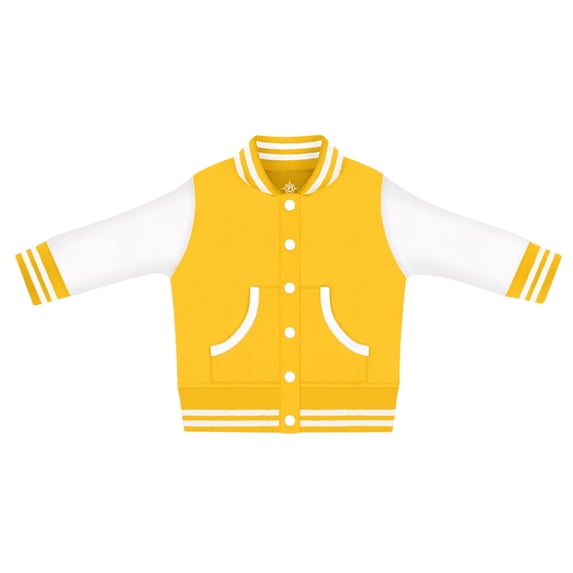 Creative Knitwear Long Sleeve Varsity Jacket for Infant and Toddler Boy's and Girl's, Gold and White, 12 Months
