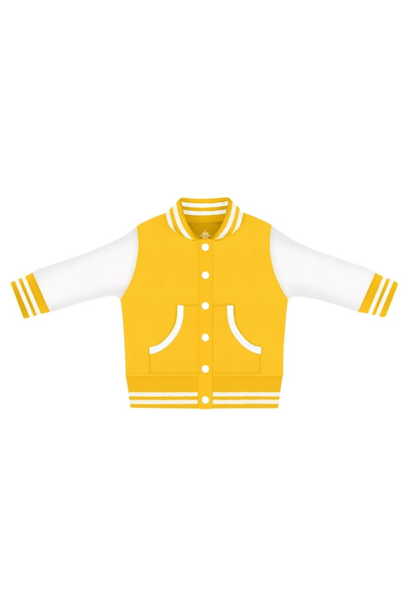 Long Sleeve Varsity Jacket for Infant and Toddler Boy's and Girl's, Gold and White, 3T