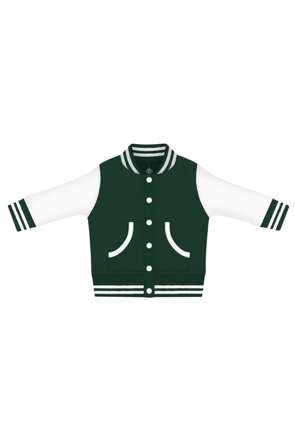Long Sleeve Varsity Jacket for Infant and Toddler Boy's and Girl's, Hunter and White, 3-6 Months