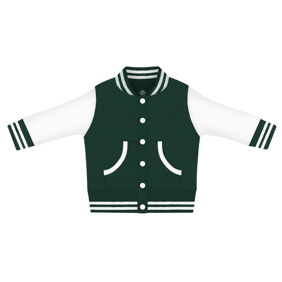 Creative Knitwear Long Sleeve Varsity Jacket for Infant and Toddler Boy's and Girl's, Hunter and White, Size 5