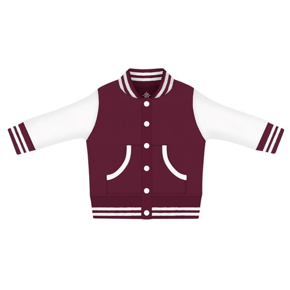Creative Knitwear Long Sleeve Varsity Jacket for Infant and Toddler Boy's and Girl's, Maroon and White, Size 6