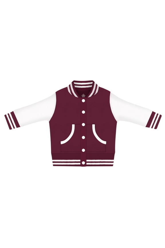 Long Sleeve Varsity Jacket for Infant and Toddler Boy's and Girl's, Maroon and White, Size 6