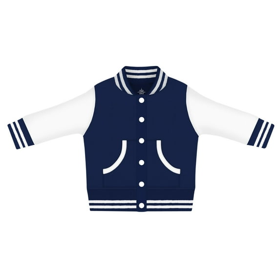 Creative Knitwear Long Sleeve Varsity Jacket for Infant and Toddler Boy's and Girl's, Navy and White, 0-3 Months