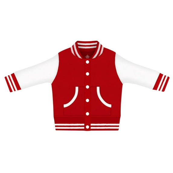 Creative Knitwear Long Sleeve Varsity Jacket for Infant and Toddler Boy's and Girl's, Red and White, 4T