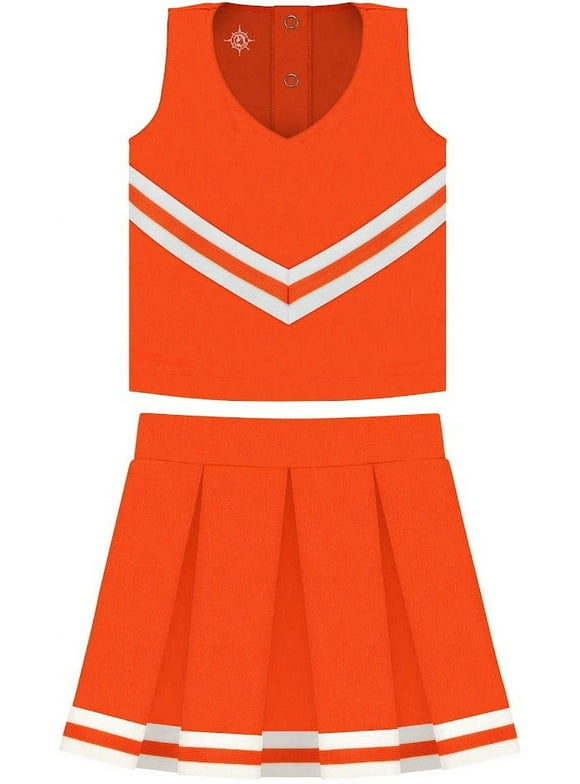 Creative Knitwear Orange Cheerleader Uniform for Toddler and Junior Girls - 3 Piece Dress With Bloomers