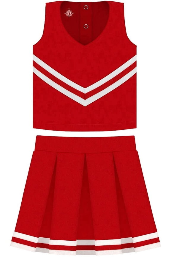 Red Cheerleader Uniform for Toddler and Junior Girls - 3 Piece Dress With Bloomers