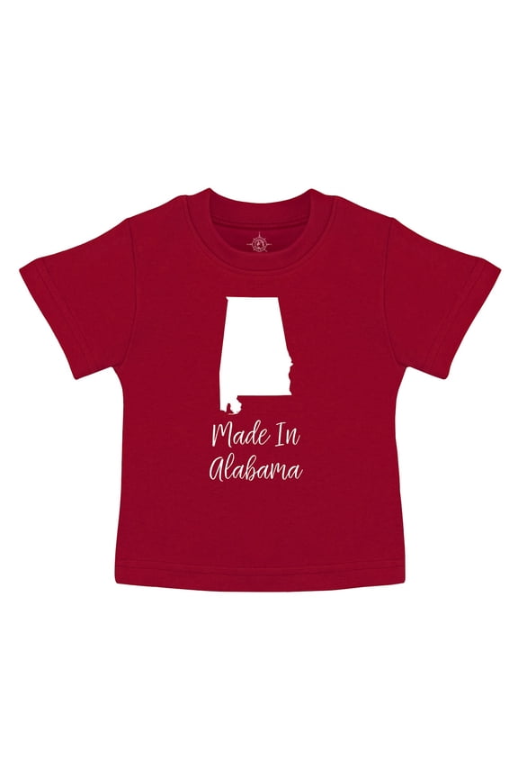 States Collection - Boys and Girls Infant and Toddler Tee Shirt - Made In Alabama - Crimson, 0-3 Months