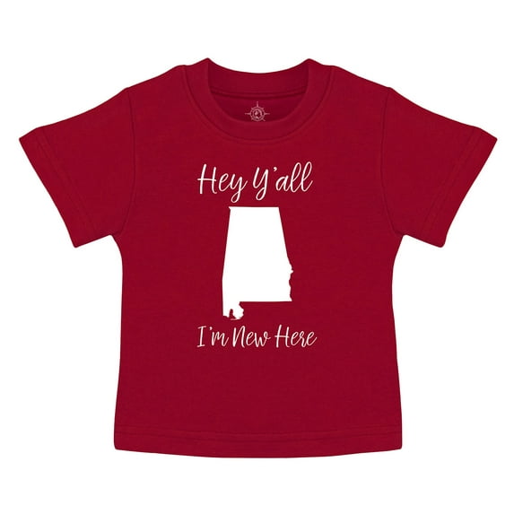 Creative Knitwear States Collection - Infant and Toddler Alabama Tee Shirt - Hey Y'all I'm New Here - Crimson, 6-9 Months