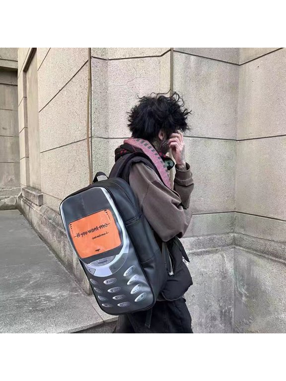 Creative Large Capacity Funny Phone Print Couple Backpack, Novel Stylish Leather Backpack with Slogan "If You Want Me, Just Call Me" for Adults