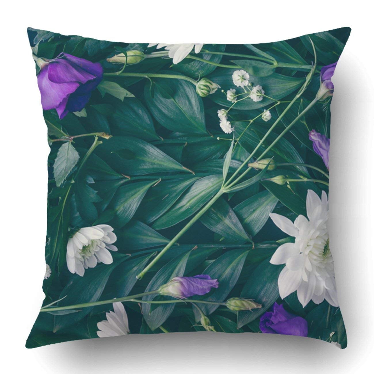 Creative Layout Green Leaves And Flowers Flat Lay Pillowcase Pillow