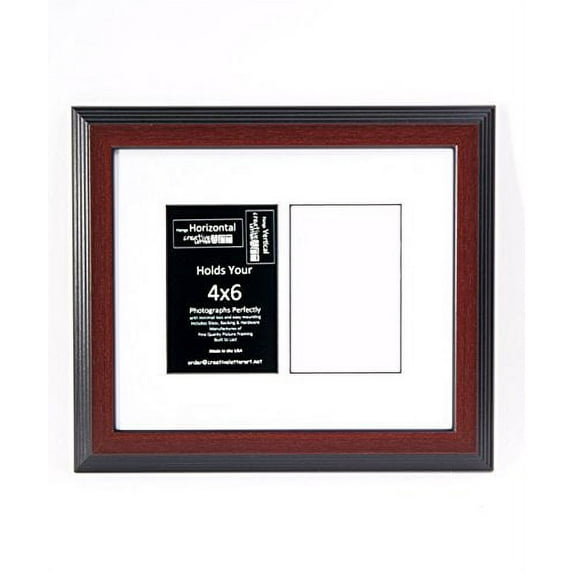 Creative Letter Art 10x12 2 Opening Glass Face Mahogany Picture Frame to hold 4 by 6 Photographs including 10 by 12 inch White Mat Collage