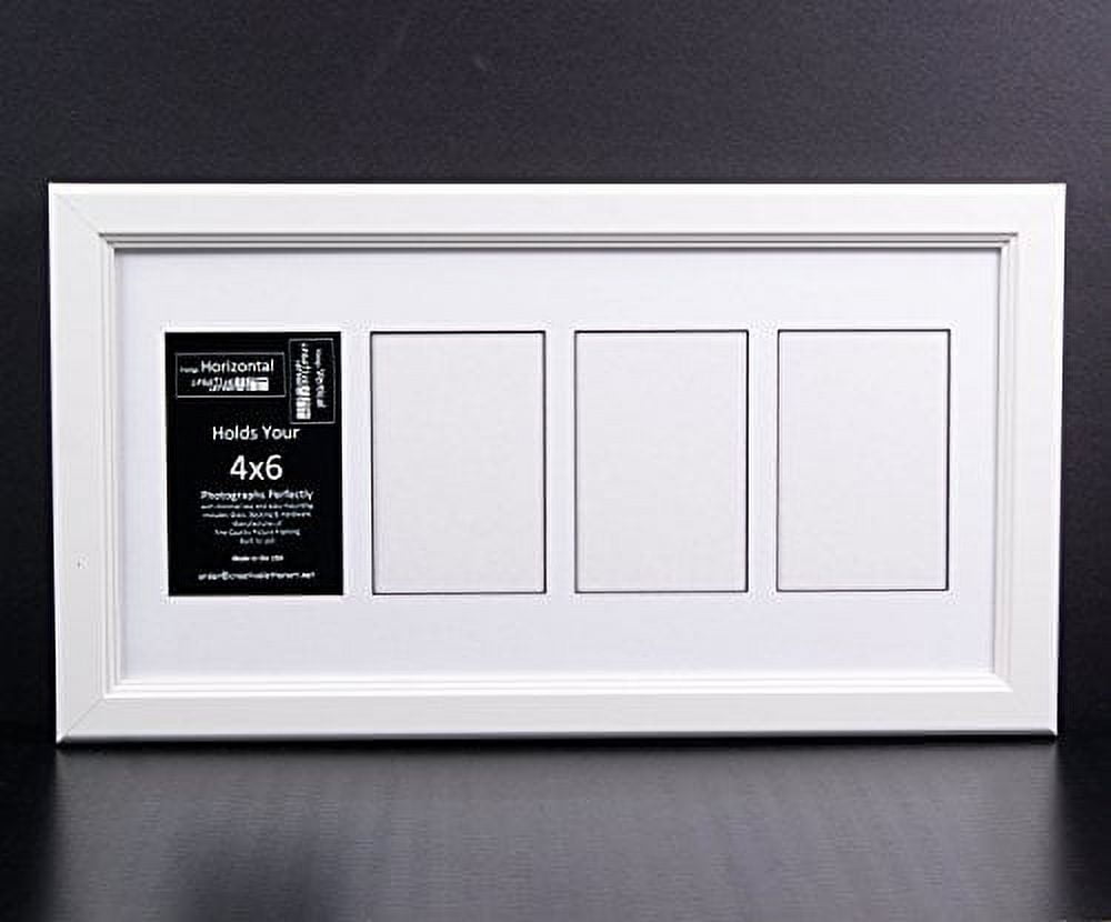 Creative Letter Art [10x20 4 Opening Glass Face White Picture Frame to hold  4 by 6 Photographs including 10 by 20 inch White Mat Collage 