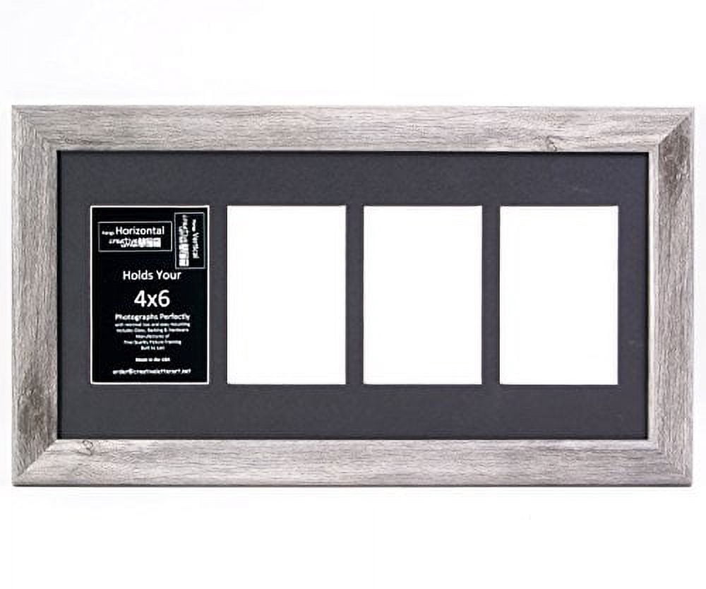 Creative Letter Art [10x20dw-b] 4 Opening Driftwood Picture Frame Holds 4x6 Media with Black Collage Mat and Glass
