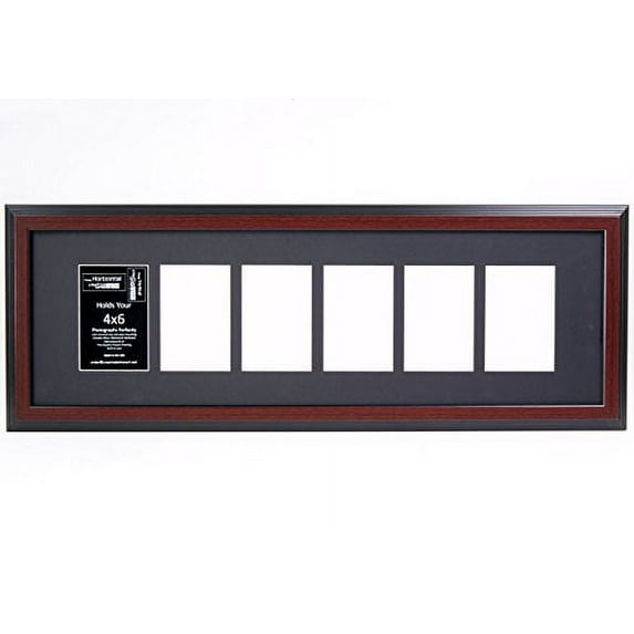 Creative Letter Art [10x32 6 Opening Mahoganyk Picture Frame with Glass to hold 4 by 6 Photographs including 10 by 32 inch Black Mat Collage