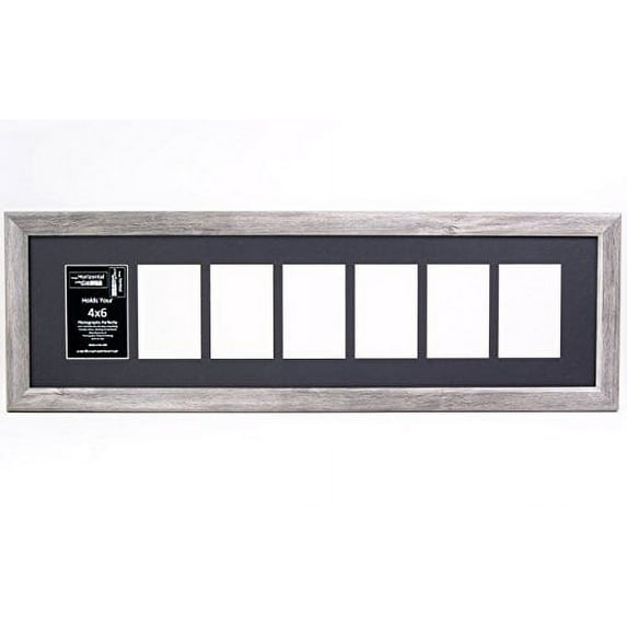 Creative Letter Art [10x36 7 Opening Driftwood Like Picture Frame with Glass to hold 4 by 6 Photographs including 10 by 36 inch Black Mat Collage