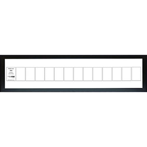 Creative Letter Art 10x58 14 Opening Black Picture Frame to hold 4 by 6 Photographs with 10 by 60 inch White Collage Mat including Scratch Resistant Acrylic