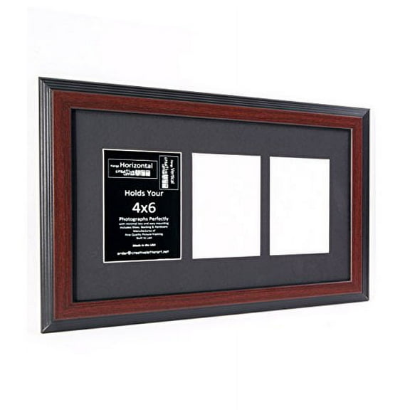 Creative Letter Art 3 Opening Mahogany Frame with Real Glass Black Mat to Hold 4x6 Photographs for Your Name, Special Word, Wedding or Collage