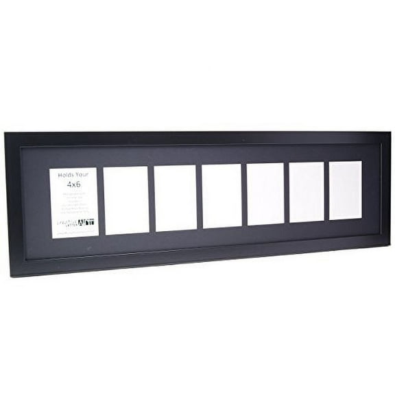 Creative Letter Art - 7 Opening Black Picture Frame with Full Strength Glass and Black Mat to Hold 4x6 Photographs