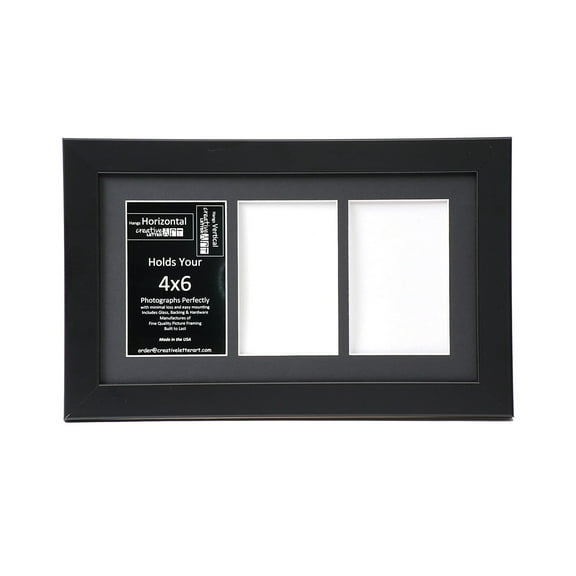 Creative Letter Art 8x14 Picture Frame with 3 Openings and Black Mat, Black