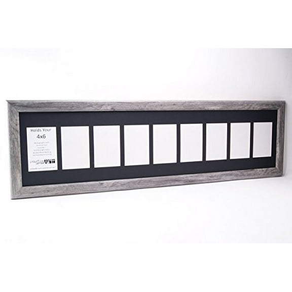 Creative Letter Art 9 Opening Driftwood Frame with Real Glass, Black Mat to Hold 4x6 Photographs for Your Name, Special Word, Wedding or Collage