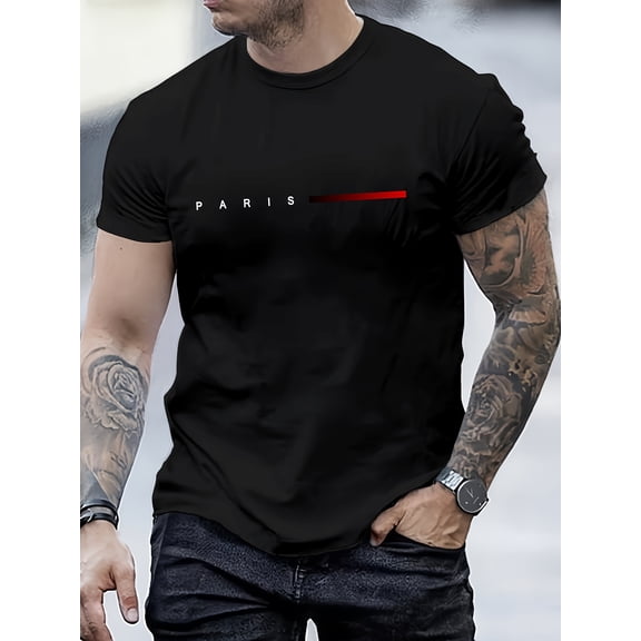 Creative Letter Print, Men's Graphic Design Crew Neck T-shirt, Casual Comfy Tees For Summer, Men's Clothing Tops For Daily Gym Workout Running