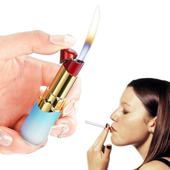 Creative Lipstick Lighter for Women,Soft Flame Butane Lighter,Refillable and Adjustable Open Flame Lighter, Cool Portable Windproof Lighter,Birthday Gift for Ladies (No Gas)