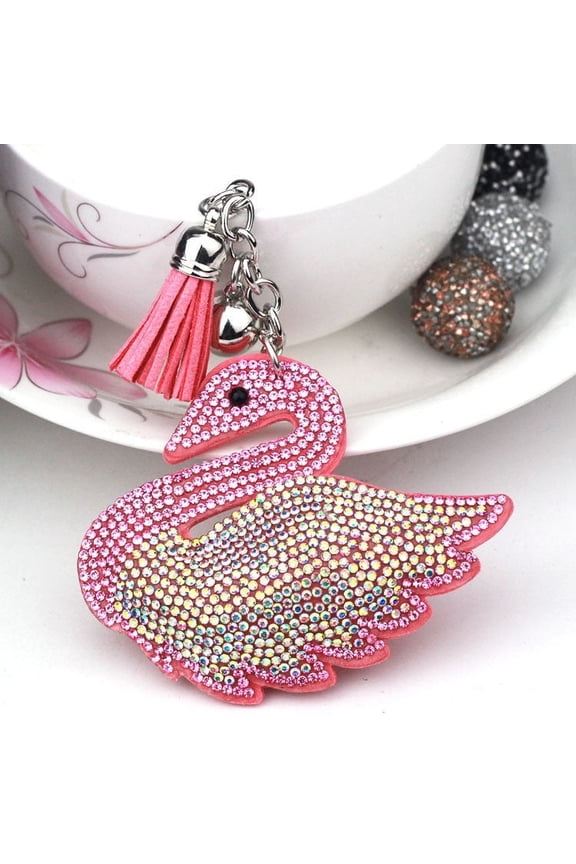 Creative Little Swan Korean Velvet Rhinestone Keychain