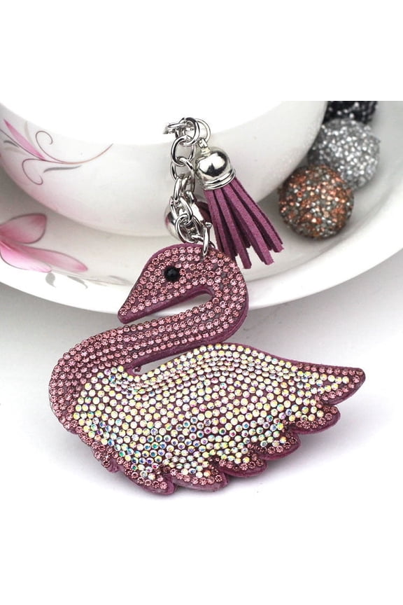 Creative Little Swan Korean Velvet Rhinestone Keychain