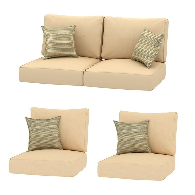 Creative Living 4PC Chat Outdoor 24x24 Replacement Cushions with Pillows 4PC Chat Beige