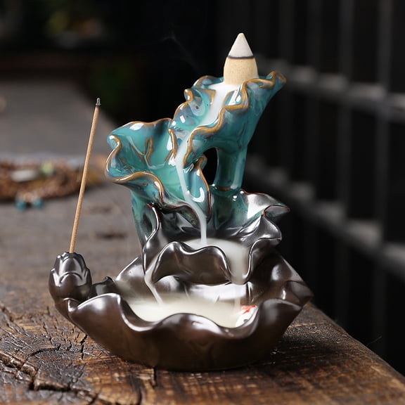 Creative Lotus Fish Backflow Incense Burner Smoke Waterfall Aromatherapy Furnace Holder for Yoga Room Office,Teahouse Decoration