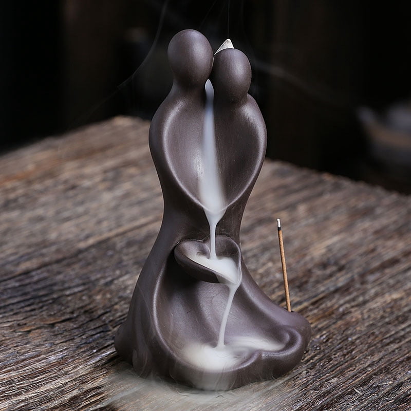 Creative Love Couple Backflow Incense Burner,Purple Sand Incense Waterfall Smoke Incense Holder Home Decor Ornaments