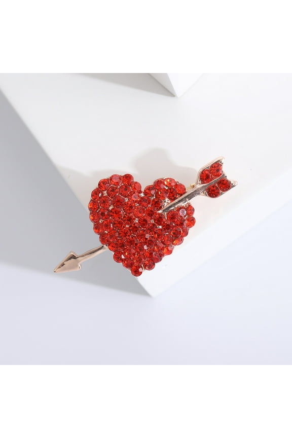 Creative Love Heart Brooch Pin Full Of Shiny Red Rhinestone Badge Clothing Buckle Pin Accessories