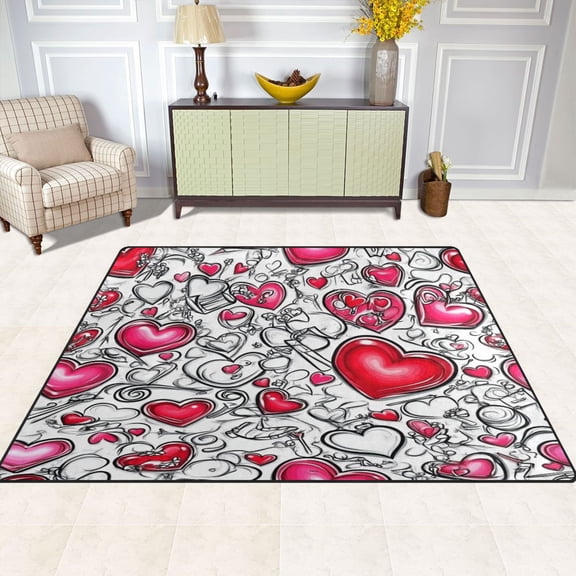 Creative Love Pattern 80''x58'' Extra Large Plush Memory Foam Rug, Soft, Absorbent, Non Slip