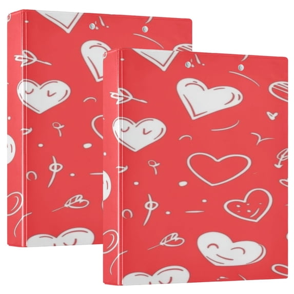 Creative Love Pattern Design 12.4x10.6in PVC Round Ring Binders, 2-Pack, D-Ring 3-Hole, Metal Clip