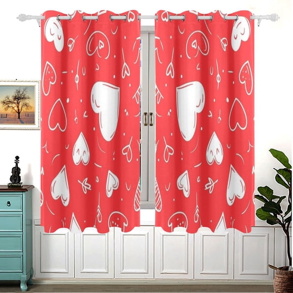 Creative Love Pattern Design 63x55in Window Curtain Panels 63x55in 2-Piece Heavy Duty 80% Light Blocking